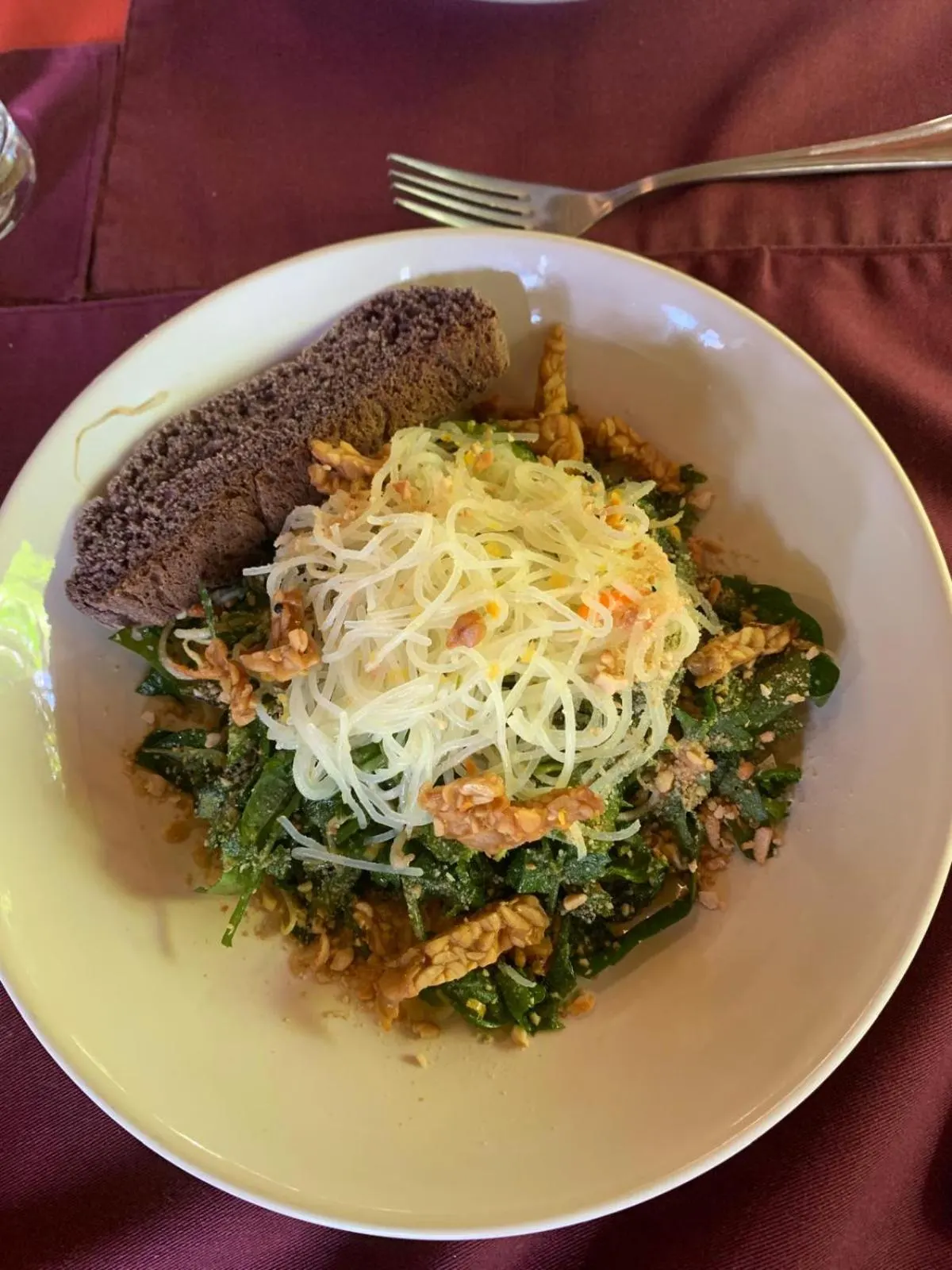 Plant-based glass noodles with tempeh and greens